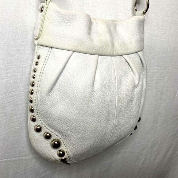 Vintage B MAKOWSKY Crossbody Bag Pebbled Leather Studded Adjustable Strap White - Picture 2 of 16